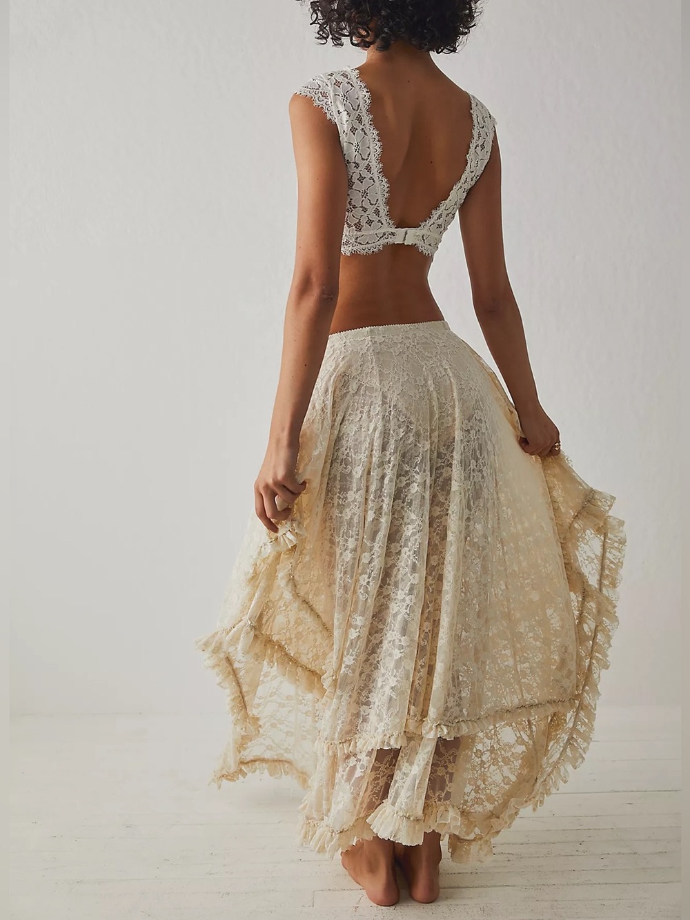 Free People Intimately French Courtship Lace Maxi Skirt Cream Small S - Picture 9 of 13